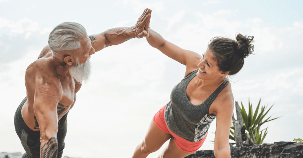 fit mature couple exercising